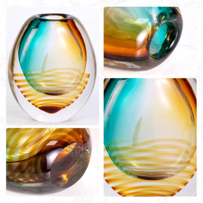 KAMMAK Amber Aqua Oval Hand-Blown Art Glass Vase - SYX023 - product image 4 KAMMAK 8HPSYX023 glass vase close-up material texture detail image 4