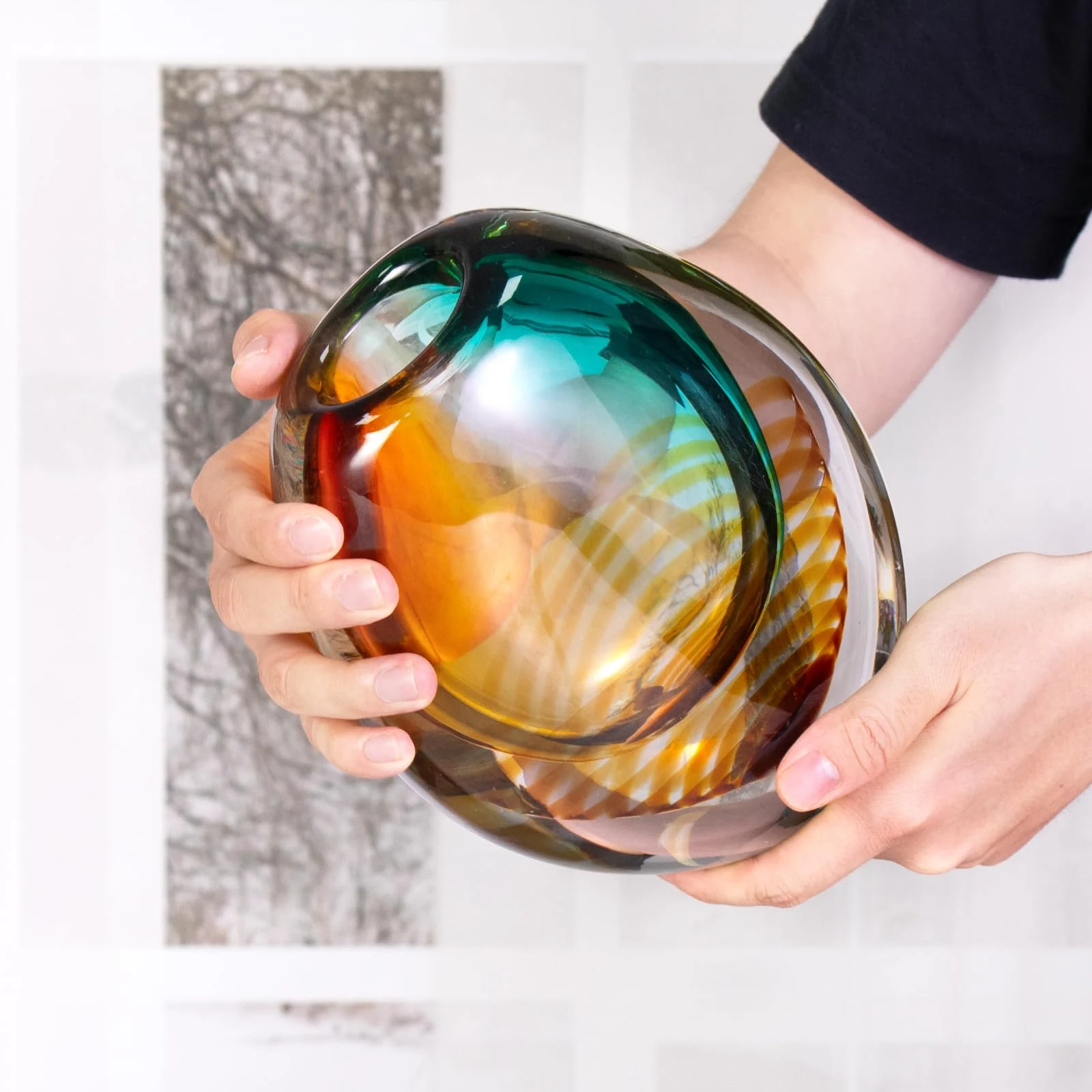 KAMMAK Amber Aqua Oval Hand-Blown Art Glass Vase - SYX023 - product image 6