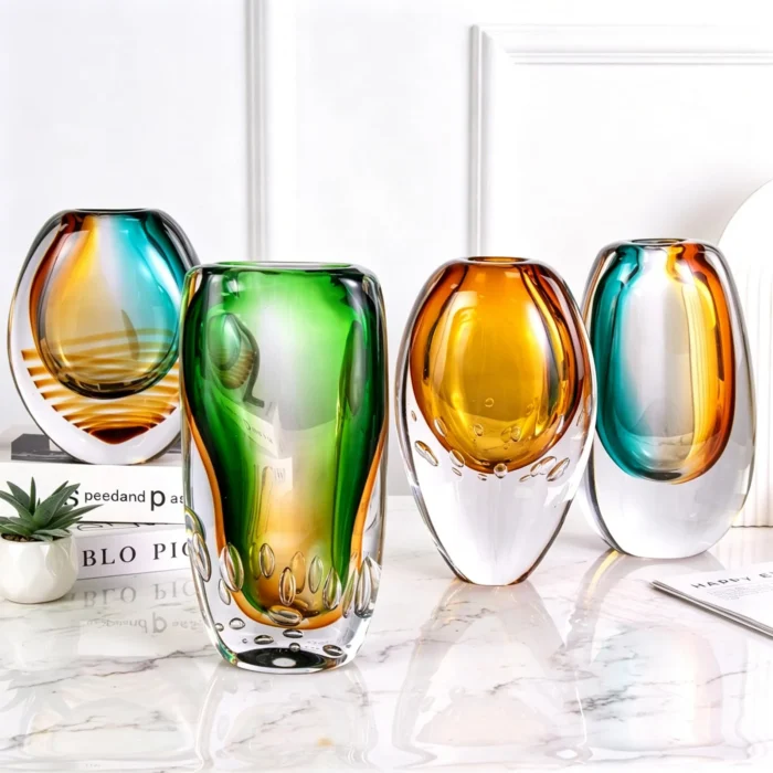 KAMMAK Amber Aqua Oval Hand-Blown Art Glass Vase - SYX023 - product image 7 KAMMAK 8HPSYX023 glass vase decorative craft detail image 7