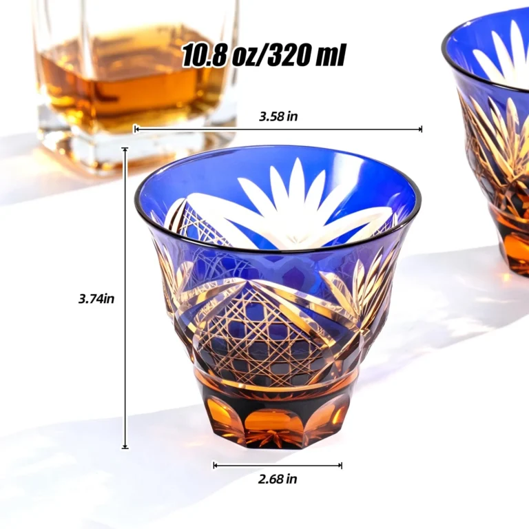 KAMMAK Amber Blue Japanese Cut Whiskey Glasses, Set of 2 - product image 2
