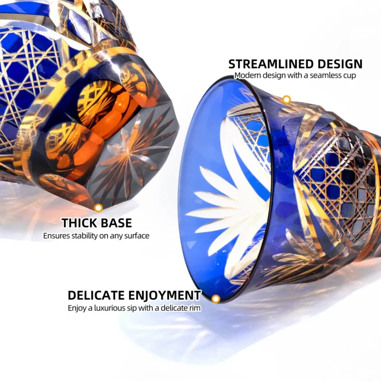 KAMMAK Amber Blue Japanese Cut Whiskey Glasses, Set of 2 - product image 3