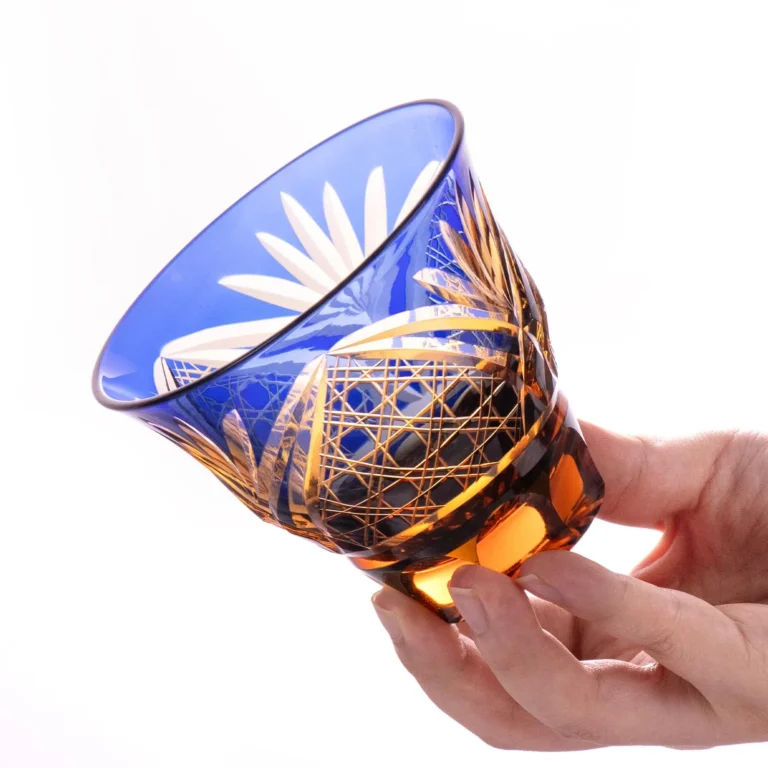 KAMMAK Amber Blue Japanese Cut Whiskey Glasses, Set of 2 - product image 4