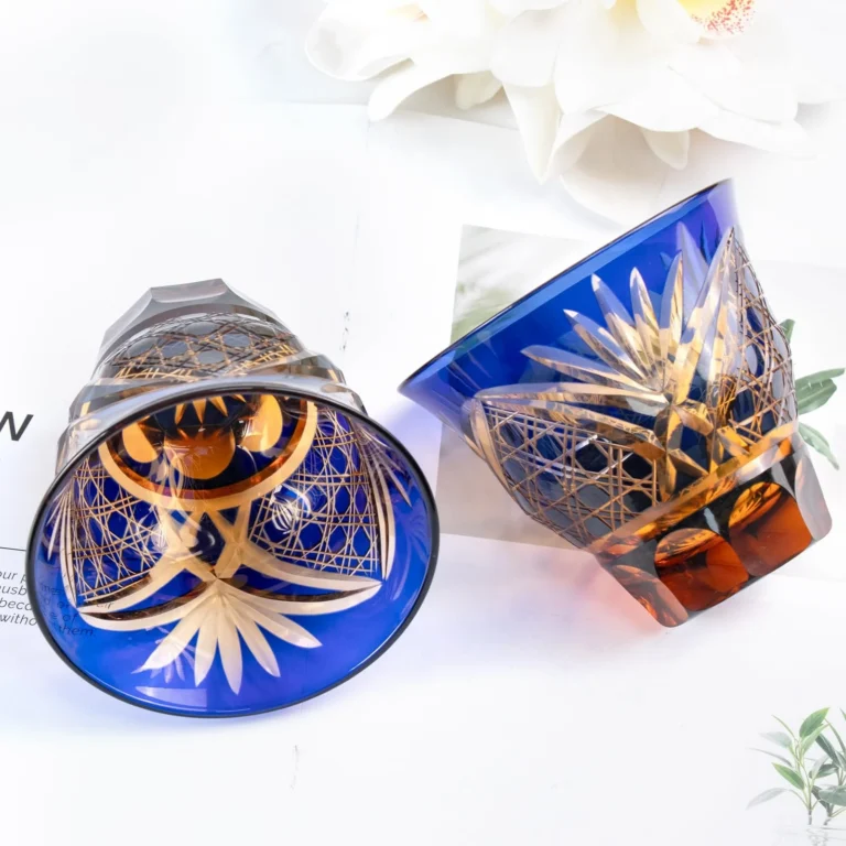 KAMMAK Amber Blue Japanese Cut Whiskey Glasses, Set of 2 - product image 6