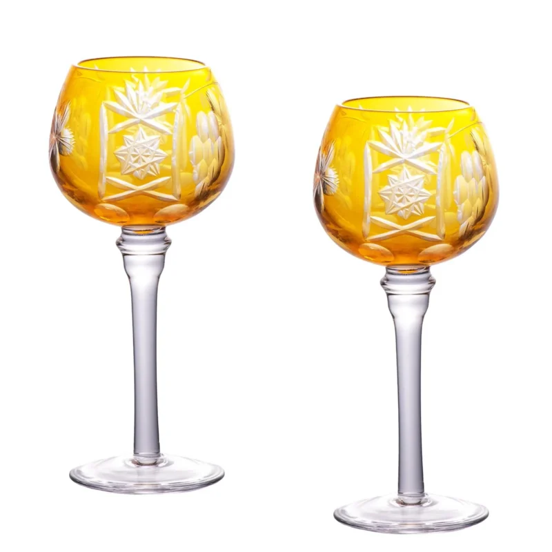 Amber yellow cut-glass wine goblets, KAMMAK RS020