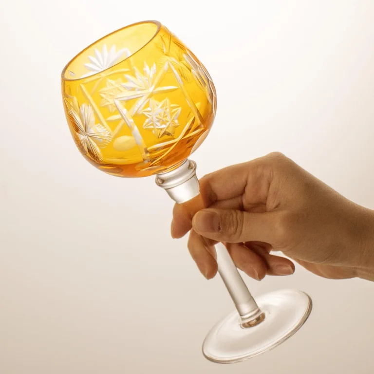 KAMMAK Amber Yellow Cut Wine Goblets, Set of 2 - RS020 - product image 4