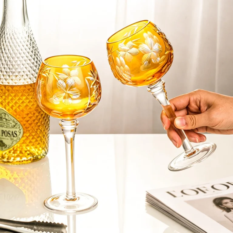 KAMMAK Amber Yellow Cut Wine Goblets, Set of 2 - RS020 - product image 5