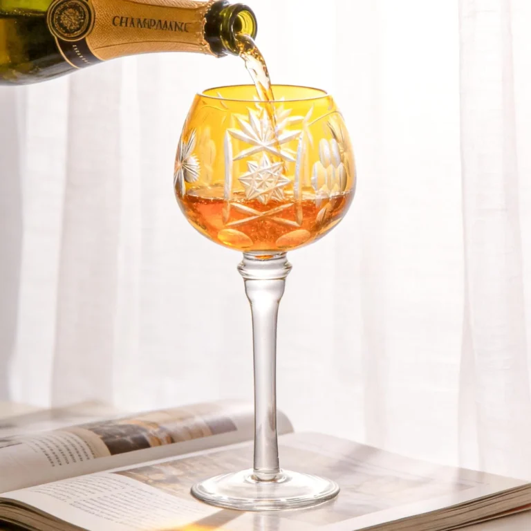 KAMMAK Amber Yellow Cut Wine Goblets, Set of 2 - RS020 - product image 6