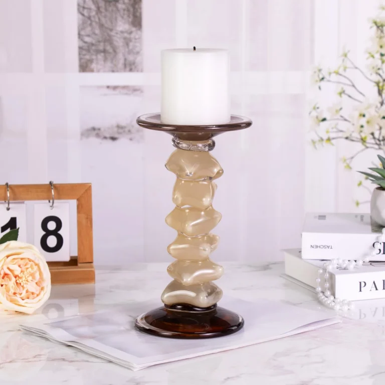 KAMMAK Beige Art Glass Pillar Candle Holder - SYX17 - product image 3