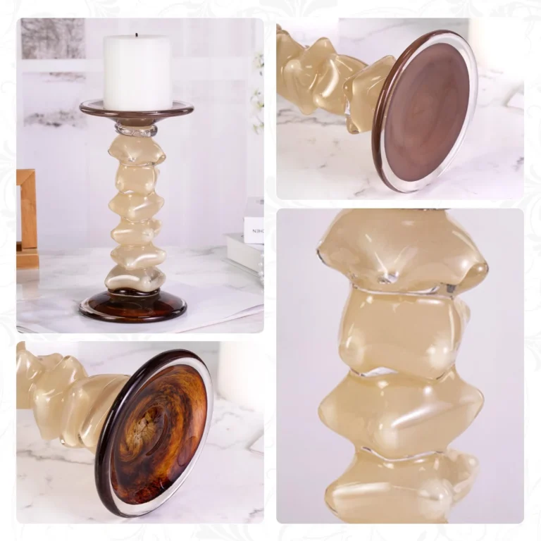 KAMMAK Beige Art Glass Pillar Candle Holder - SYX17 - product image 4