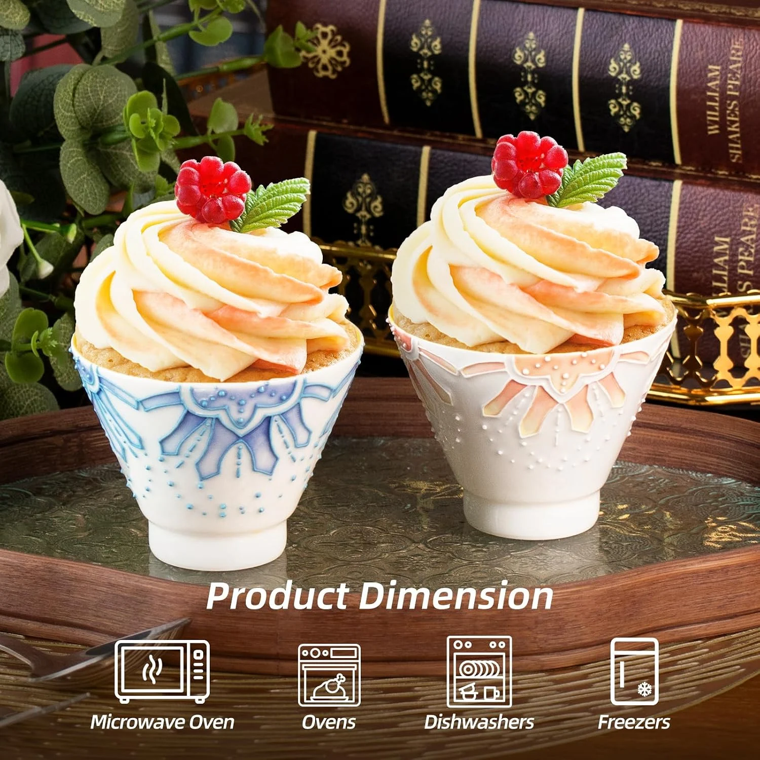 KAMMAK orange and blue ceramic cups used for individual desserts