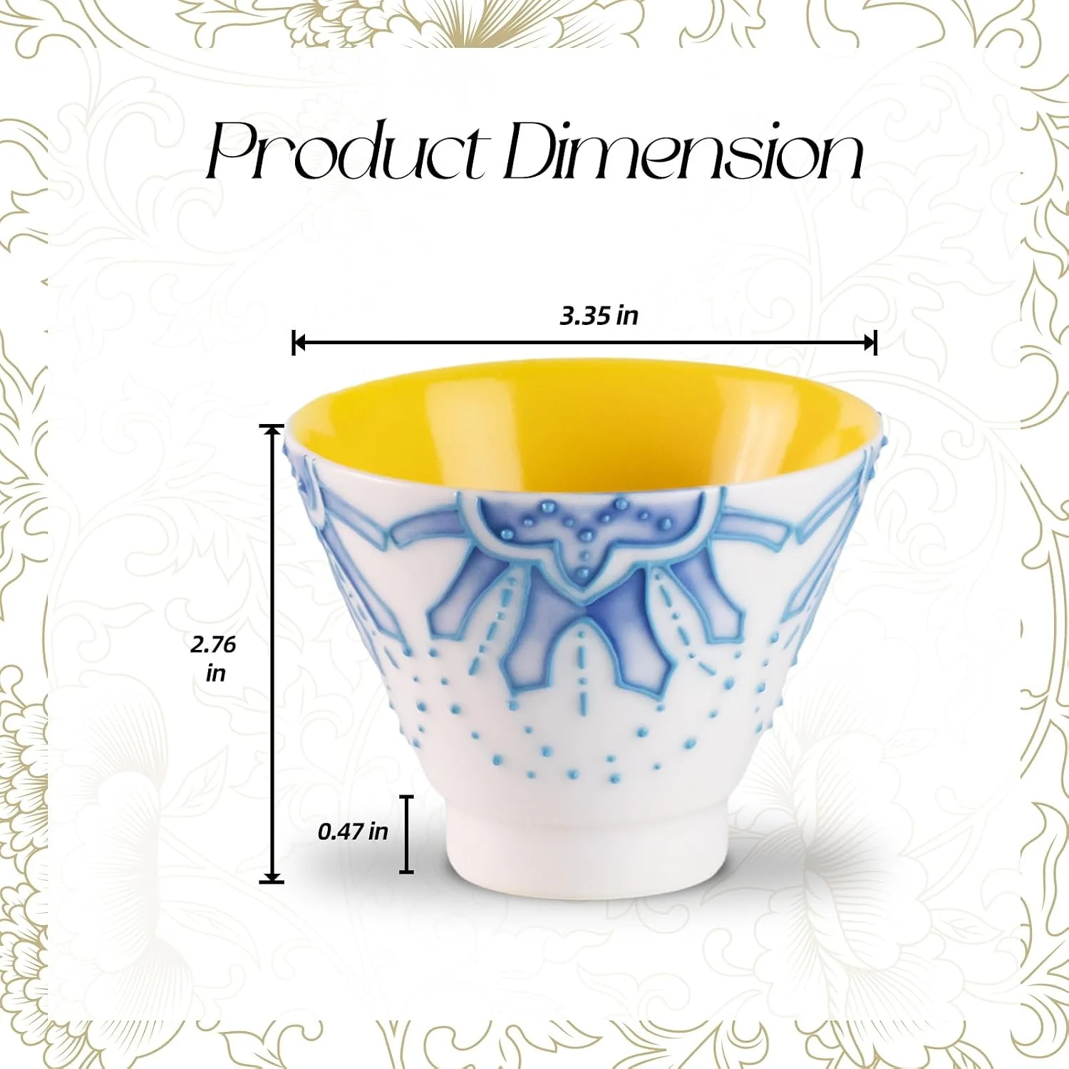 KAMMAK blue ceramic tea cup dimensions with yellow interior