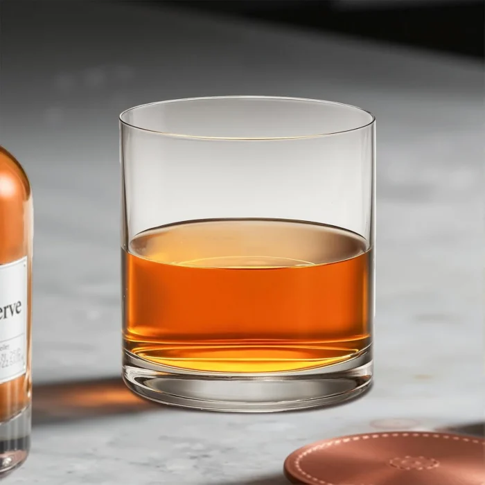 Single clear KAMMAK 777N whiskey glass filled with amber spirits KAMMAK 7KPSP777N whiskey glasses shape and proportion detail image 3