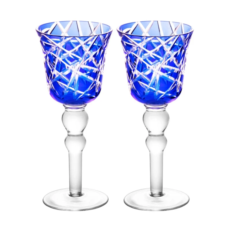 Cobalt blue cut-glass wine goblets, KAMMAK RS026