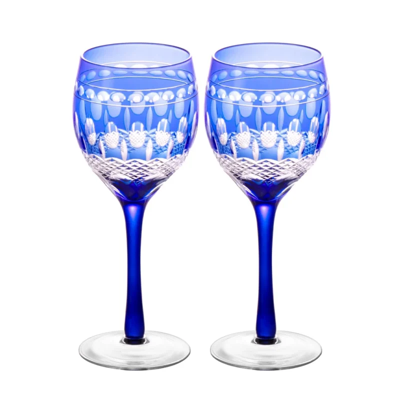 Cobalt blue cut-glass wine goblets, KAMMAK RS027