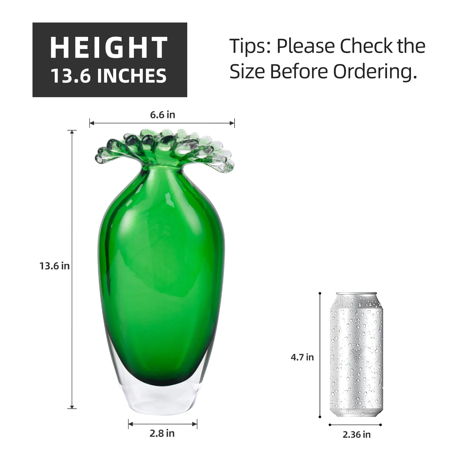 KAMMAK Emerald Green Tall Hand-Blown Art Glass Vase - SYX026 - product image 2