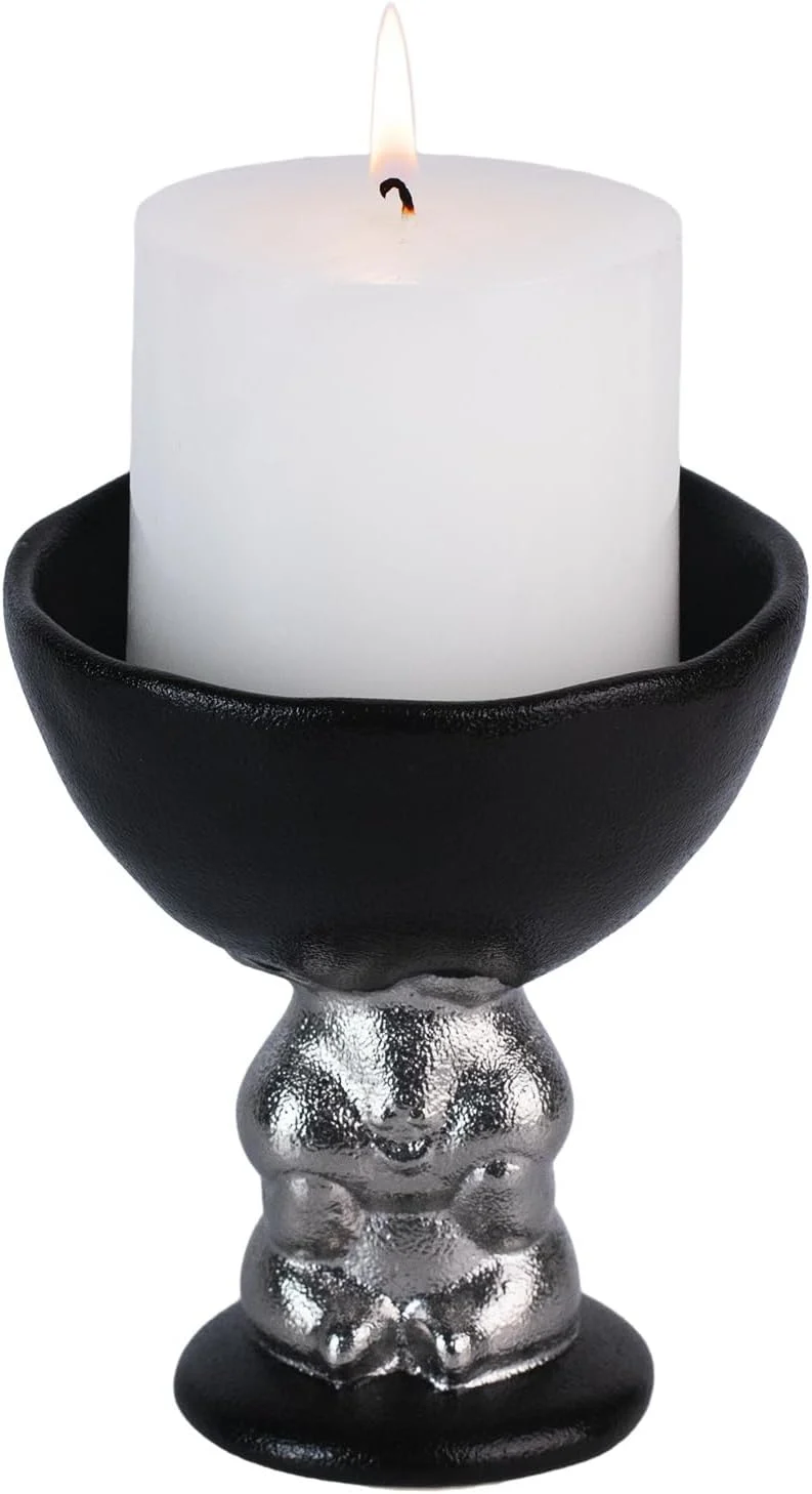 KAMMAK black ceramic rabbit pillar candle holder