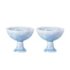 Two icy blue crystalline glaze pedestal tea cups KAMMAK 7KPSP792N ceramic cup and saucer front view for product display
