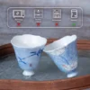 Blue floral ceramic cup care guidance with two cups KAMMAK 7KPSP669N+785N ceramic cup and saucer side angle view showing silhouette
