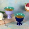 Blue and purple scalloped tea cups arranged with tea KAMMAK 7KPSP674N+675N ceramic cup and saucer shape and proportion detail image 3