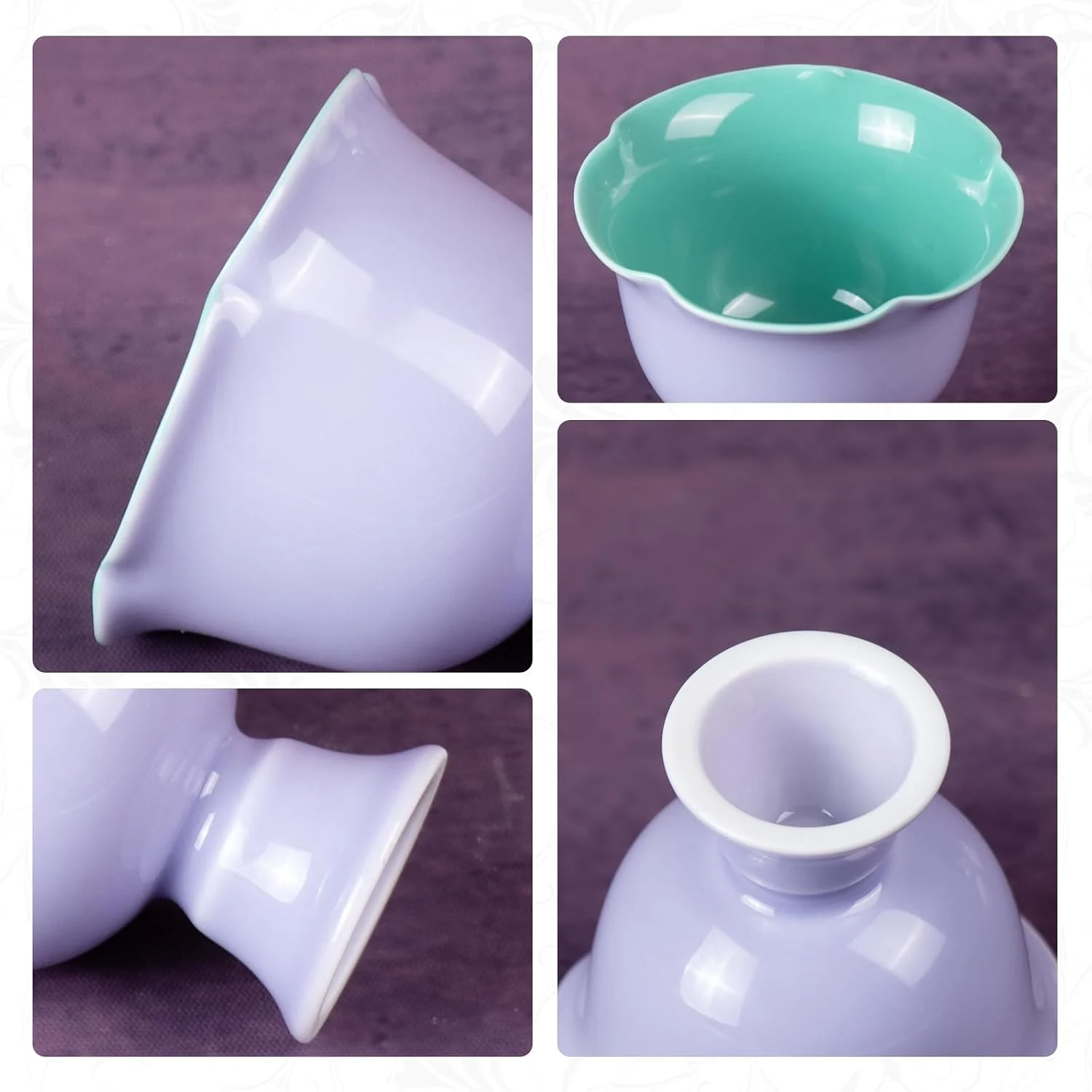 Scalloped rims glazed interiors and short cup stems