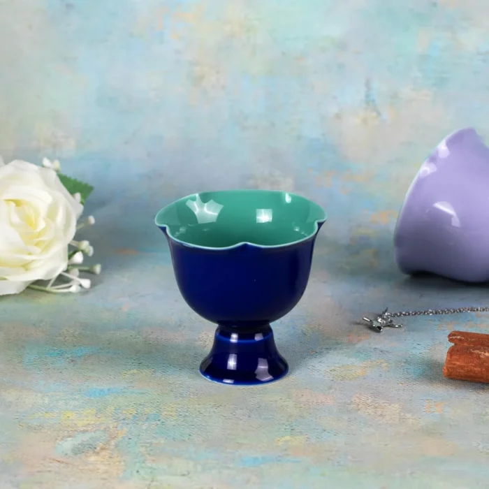 Dark blue ceramic tea cup shown alone KAMMAK 7KPSP674N+675N ceramic cup and saucer scale and proportion view image 6