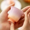 Blush gradient short-foot tea cup held in one hand KAMMAK 7KPSP707N ceramic cup and saucer close-up material texture detail image 4