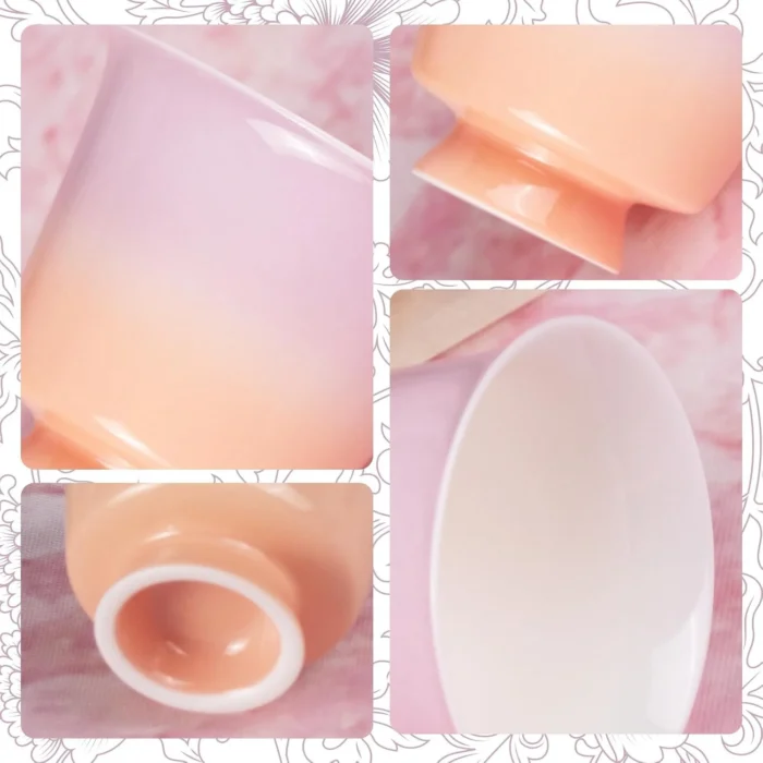 Close views of the pink glaze rim bowl and short foot KAMMAK 7KPSP707N ceramic cup and saucer scale and proportion view image 6