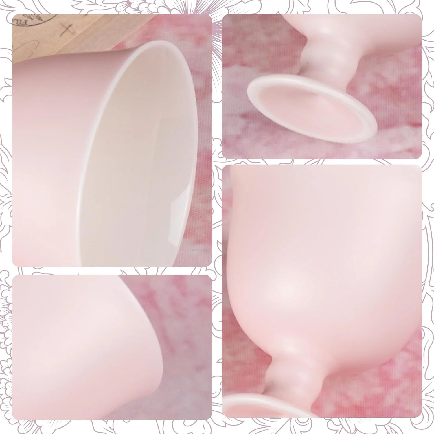Flared rim smooth pink gradient and short pedestal foot details