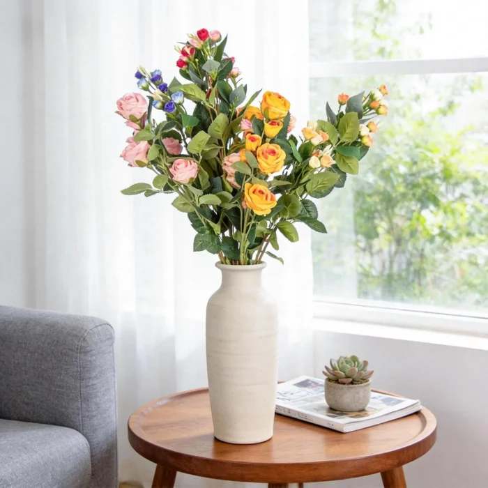 Colorful long-stem flower arrangement in a cream table vase KAMMAK 8KPFZH005 home decor product scale and proportion view image 6