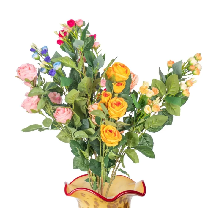Colorful artificial rose bouquet with mixed accent flowers KAMMAK 8KPFZH005 home decor product front view for product display