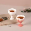 Coral and white ceramic tea cups arranged for tea KAMMAK 7KPSP692N+693N ceramic cup and saucer shape and proportion detail image 3