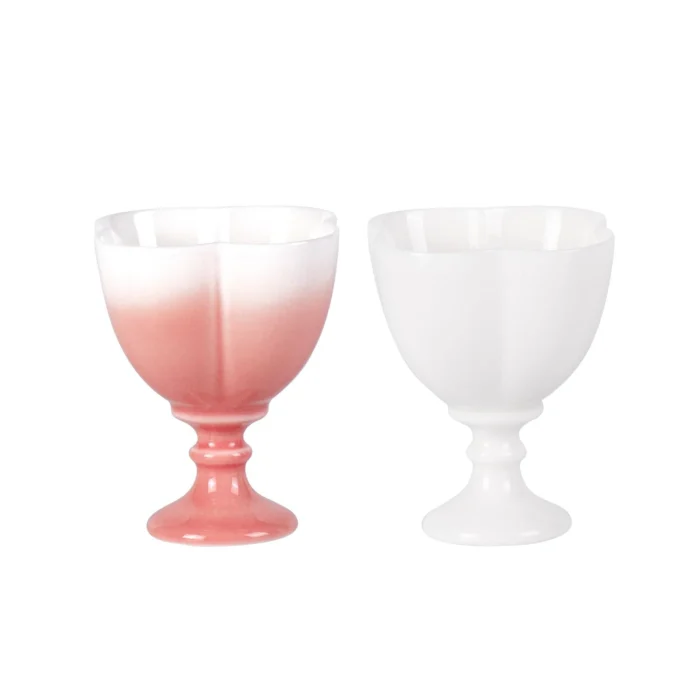 KAMMAK coral gradient and white ceramic tea cups set of two KAMMAK 7KPSP692N+693N ceramic cup and saucer front view for product display