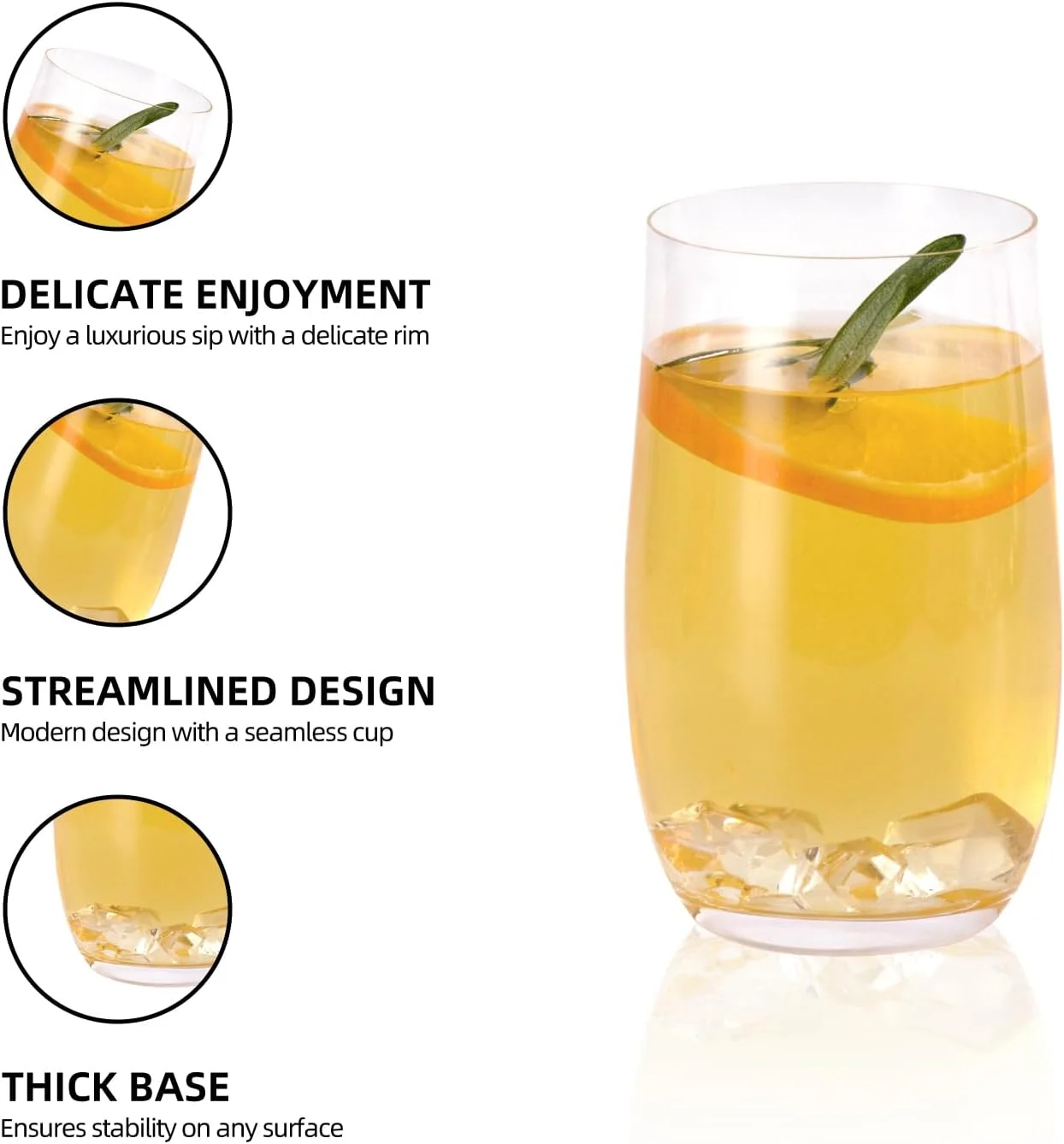 Rounded highball glass showing wide rim and patterned heavy base