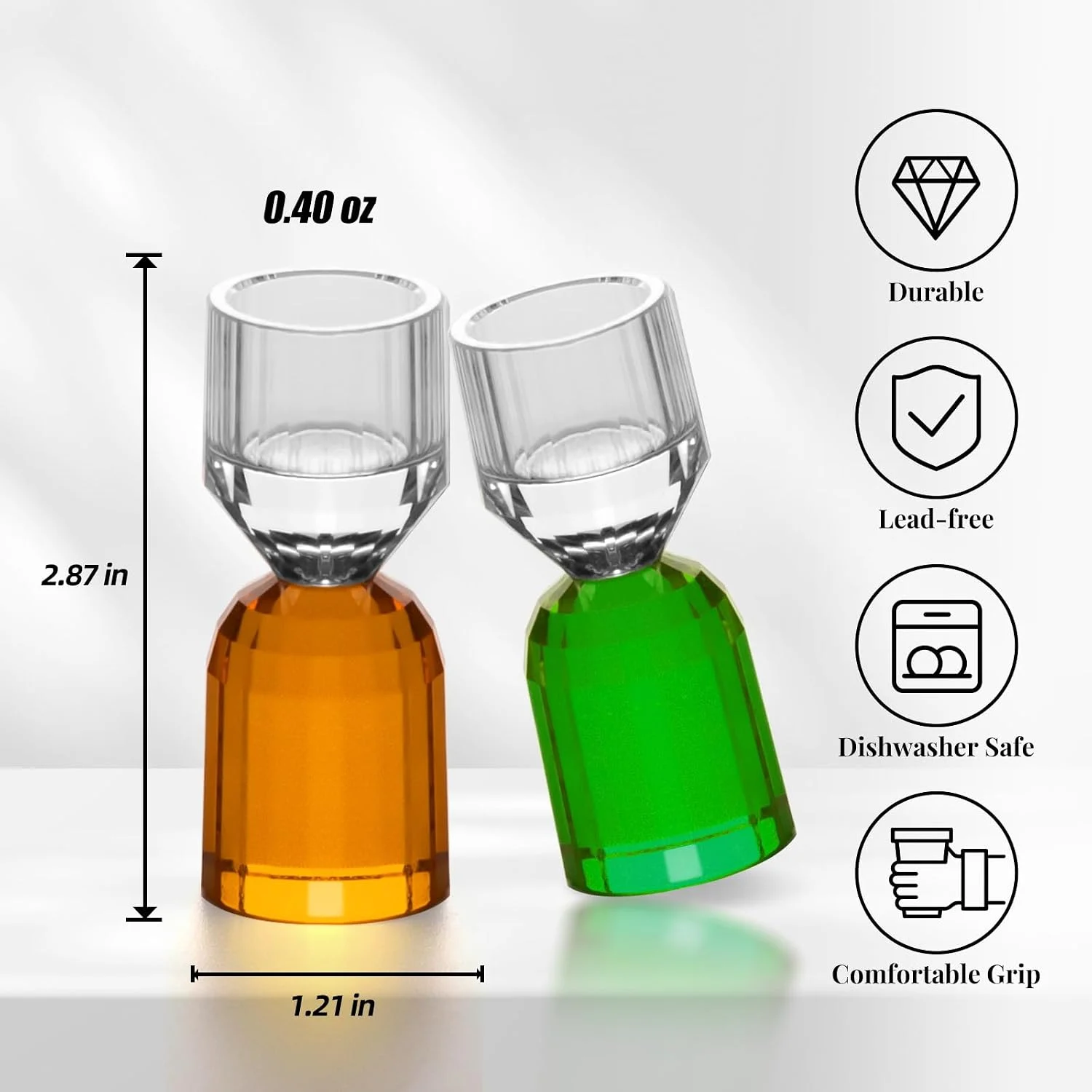 Faceted crystal shot glass dimensions and 0.4 oz capacity