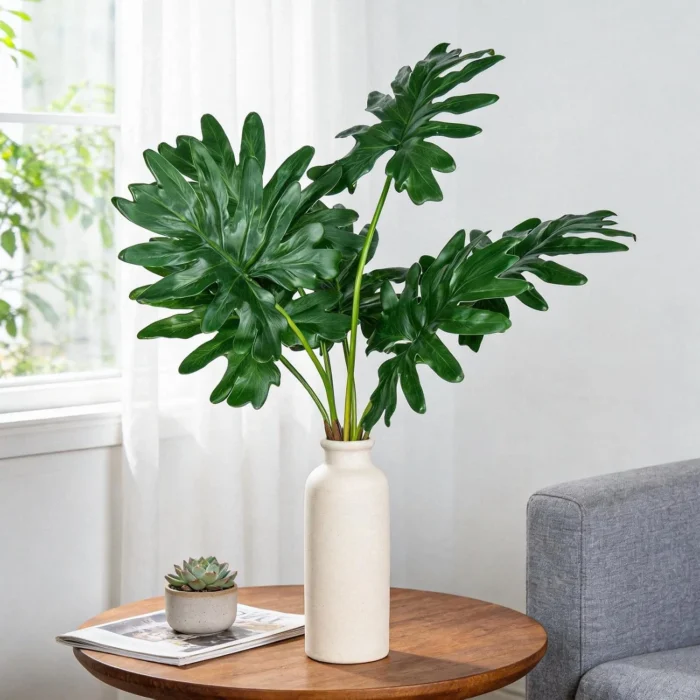 Large green foliage leaves arranged in a cream table vase KAMMAK 8KPFZH003 home decor product scale and proportion view image 6