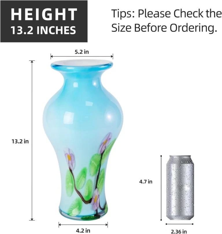 KAMMAK Hand-Blown Colored Glass Vase, 5.2"L x 4.2"W x 13.2"H – 8HPHL022 – product image 2