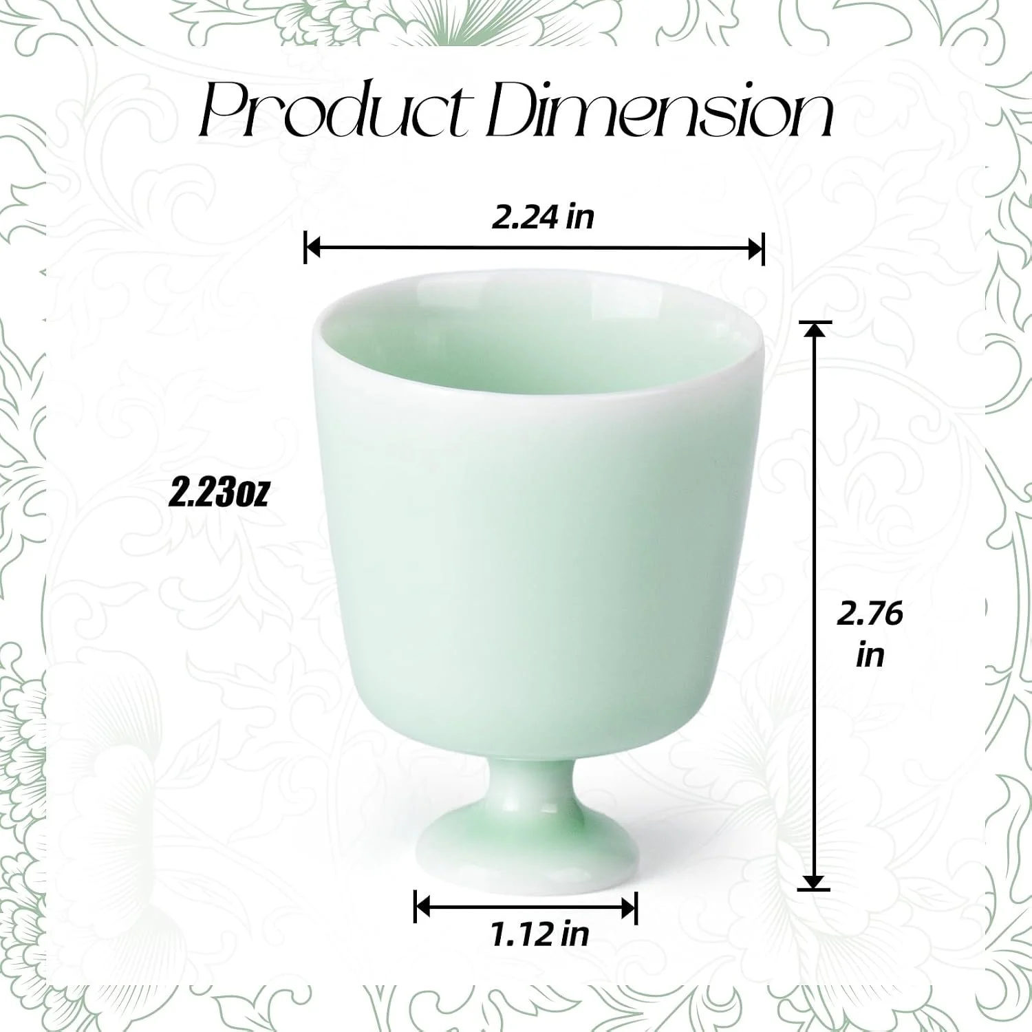 Mint green pedestal tea cup dimensions and 2.23 oz capacity