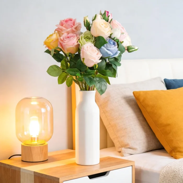 Pastel artificial flowers in a white vase beside a sofa KAMMAK 8KPFZH012 home decor product decorative craft detail image 7