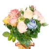 Pastel artificial rose bouquet with blush cream and blue blooms KAMMAK 8KPFZH012 home decor product front view for product display