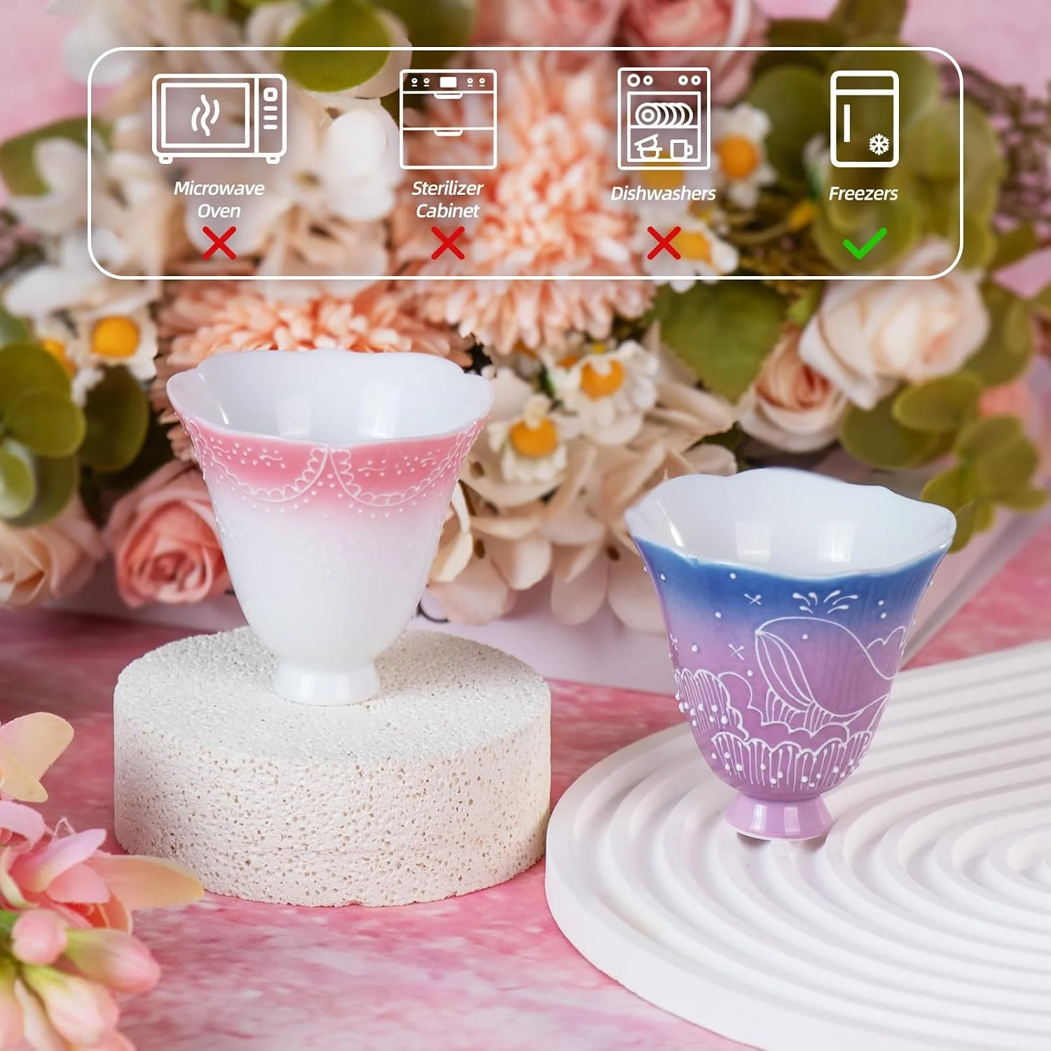 Pastel scalloped ceramic cup care guidance