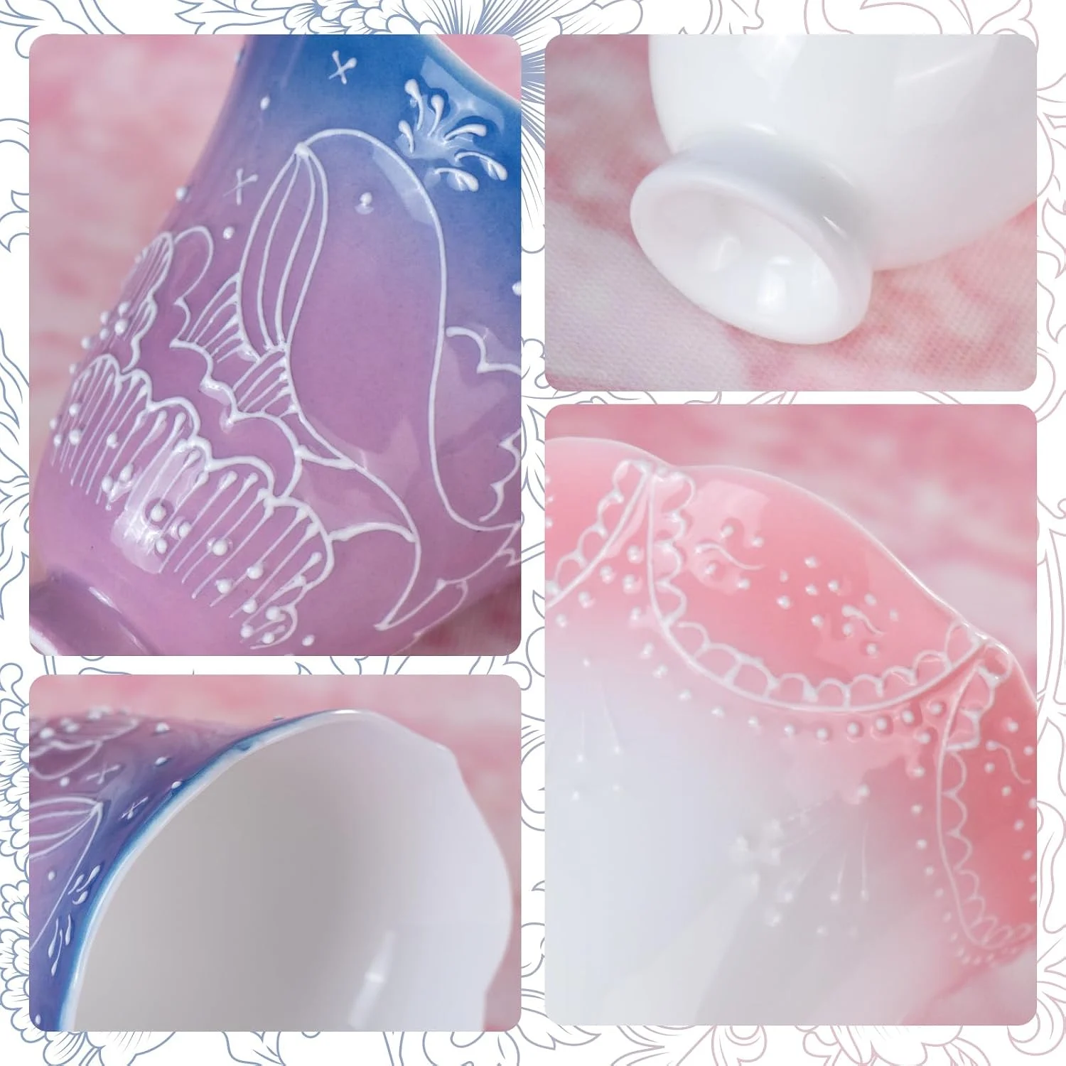 White motifs scalloped rims and gradient ceramic finishes
