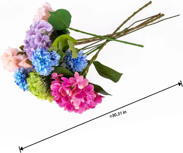 Mixed hydrangea bouquet laid flat with approximate length KAMMAK 8KPFZH016 home decor product shape and proportion detail image 3