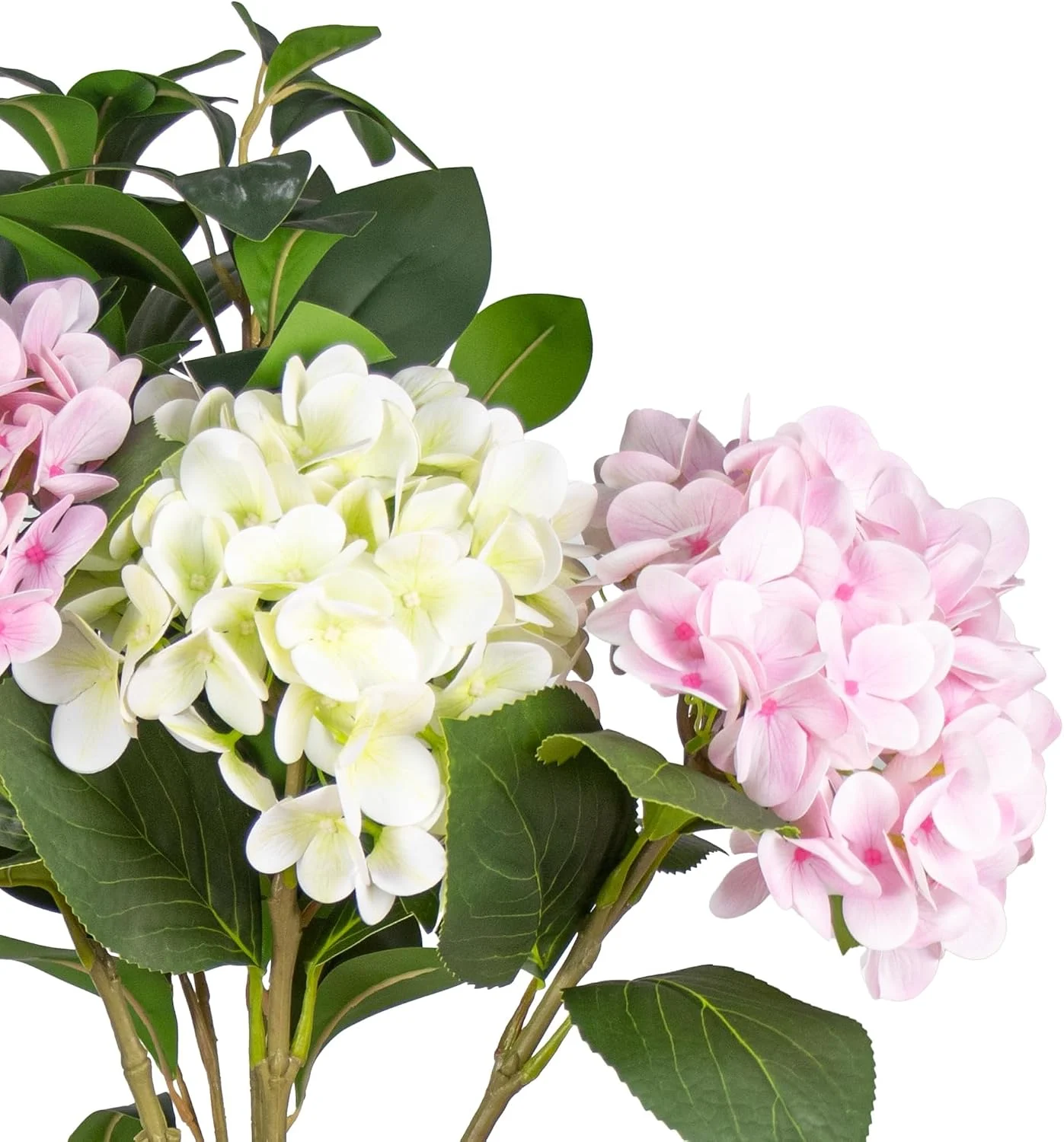 Close-up of pale pink and ivory artificial hydrangea petals