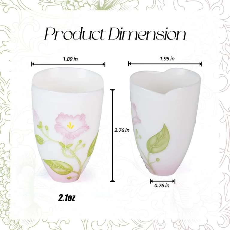 Pink floral ceramic tea cup dimensions and 2.1 oz capacity