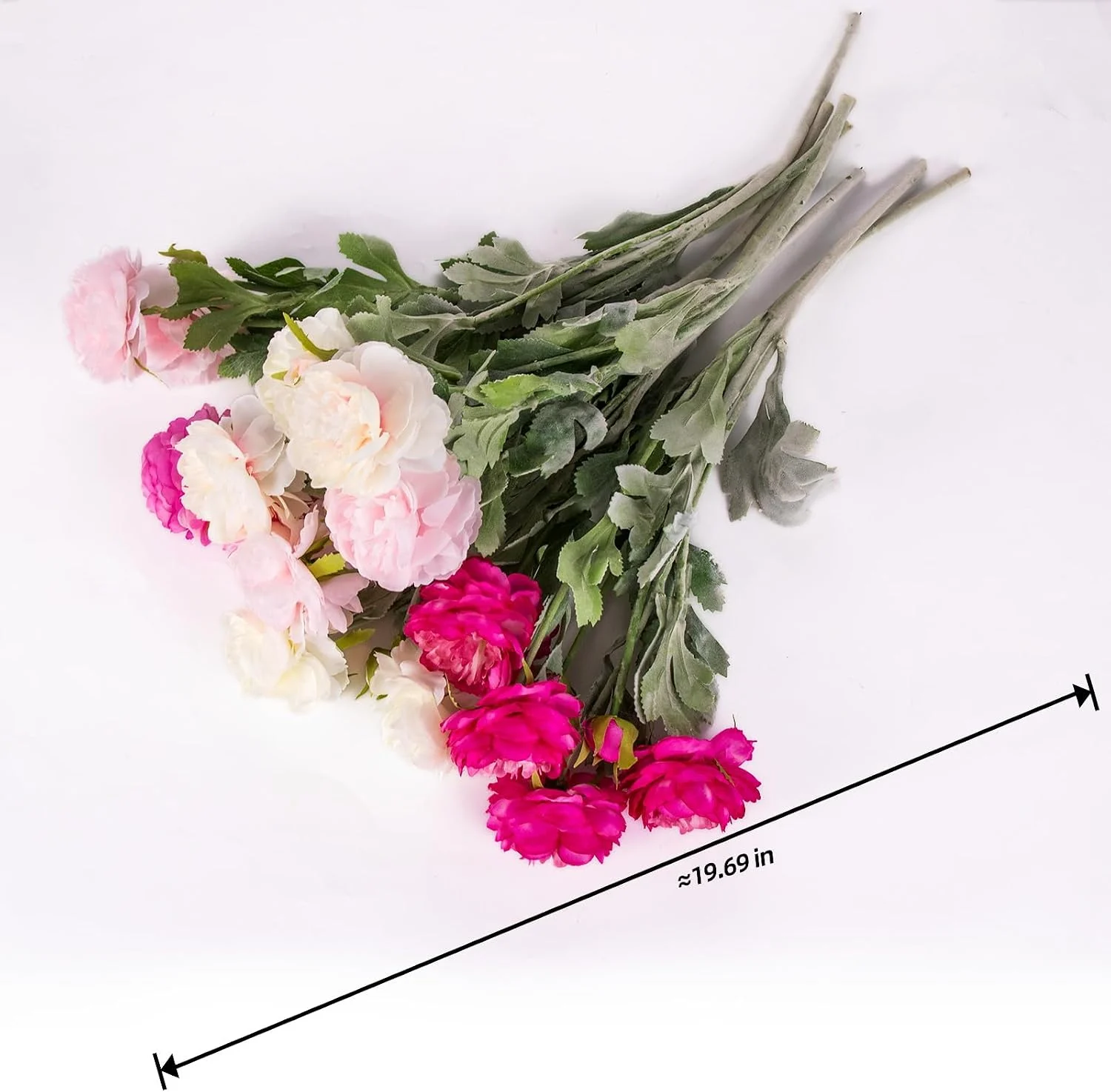 Pink and cream artificial flower stems with approximate length