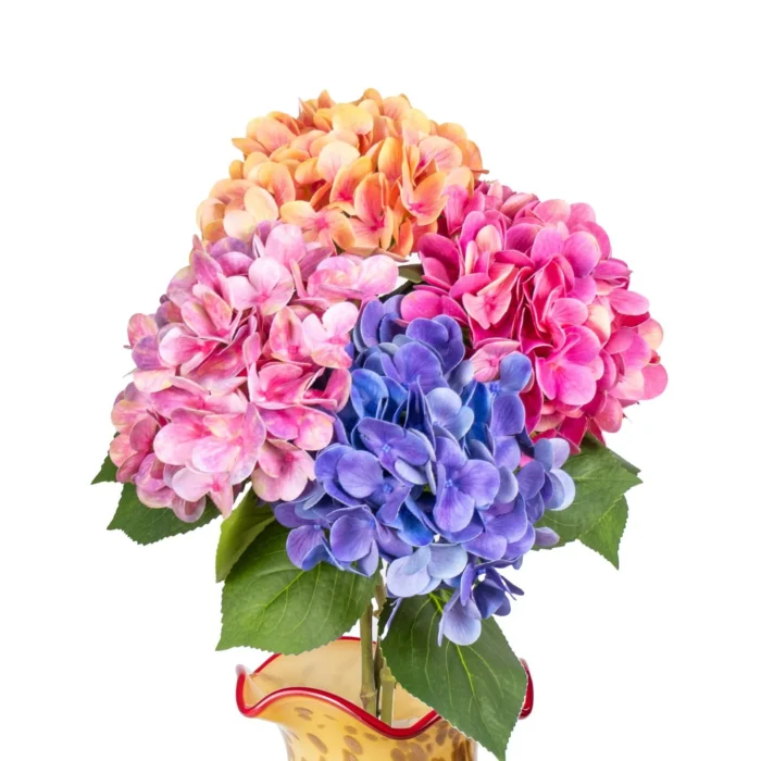 Pink orange and blue artificial hydrangea flower stems KAMMAK 8KPFZH002 home decor product front view for product display