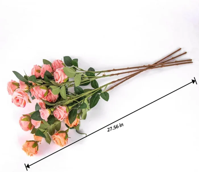 Pink artificial rose stems laid flat with approximate length KAMMAK 8KPFZH001 home decor product shape and proportion detail image 3