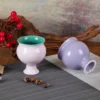 Purple and pink ceramic tea cups shown from different angles KAMMAK 7KPSP676N+677N ceramic cup and saucer scale and proportion view image 6