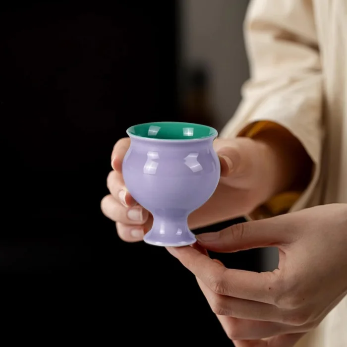 Hibiscus purple ceramic tea cup held in one hand KAMMAK 7KPSP676N+677N ceramic cup and saucer decorative craft detail image 7