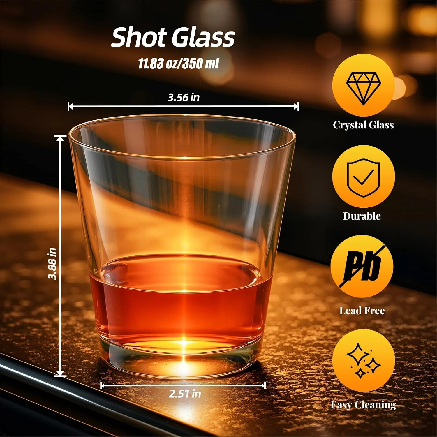 Tapered crystal whiskey glass dimensions and 11.83 oz capacity